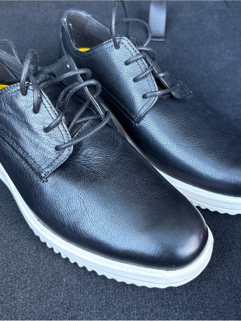 Cole Haan Black Leather Derby Sneakers with White Soles